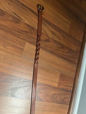 Anne Klein Brown Braided Leather Belt with Gold Buckle large